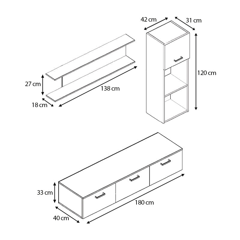 TV Set ORLANDO melamine Grey Oak (CB)