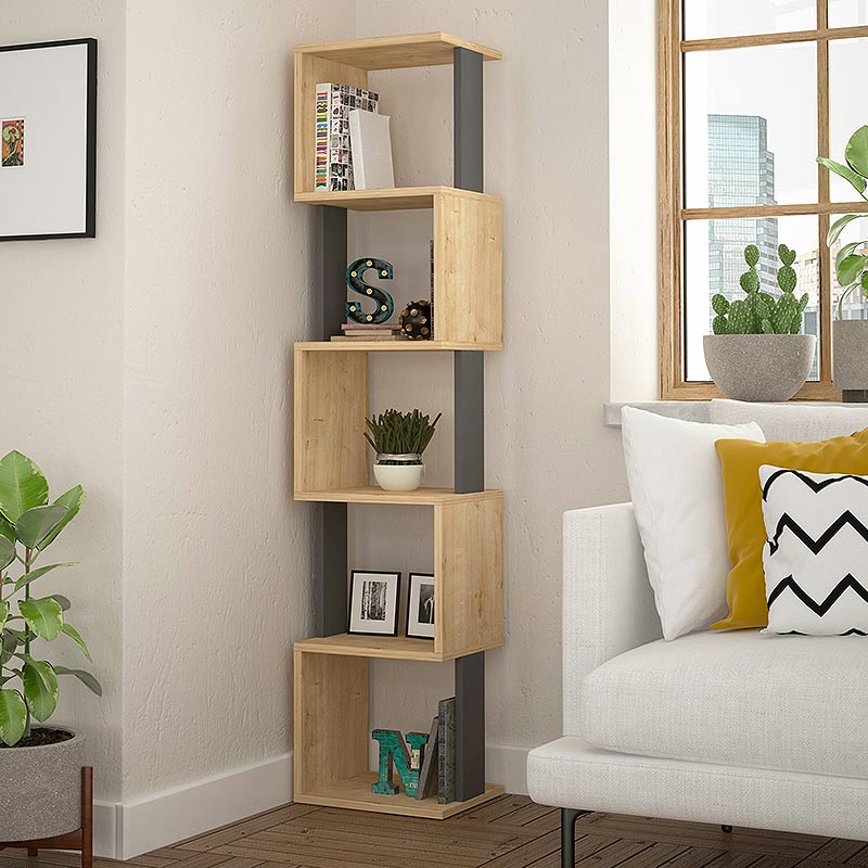Bookcase STAIRS Natural Beech/Anthracite (CB)