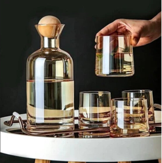 Glass Carafe with Wooden Ball Lid 5pcs set (MW)