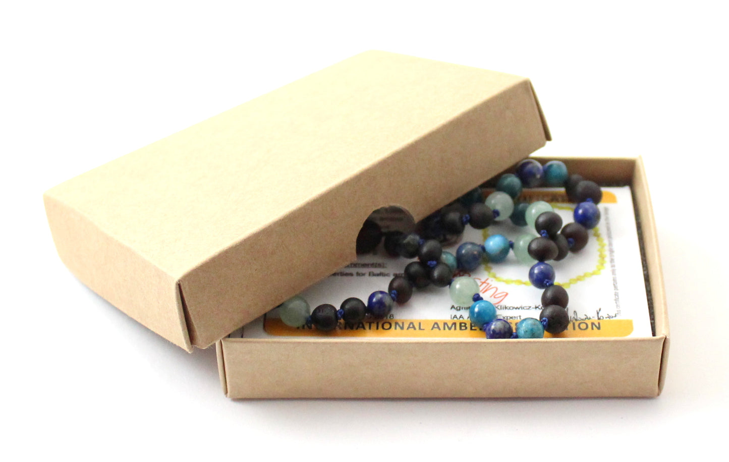 Raw Cherry Baltic Amber Necklace with Apatite Lapis Lazuli Aventurine (PC)