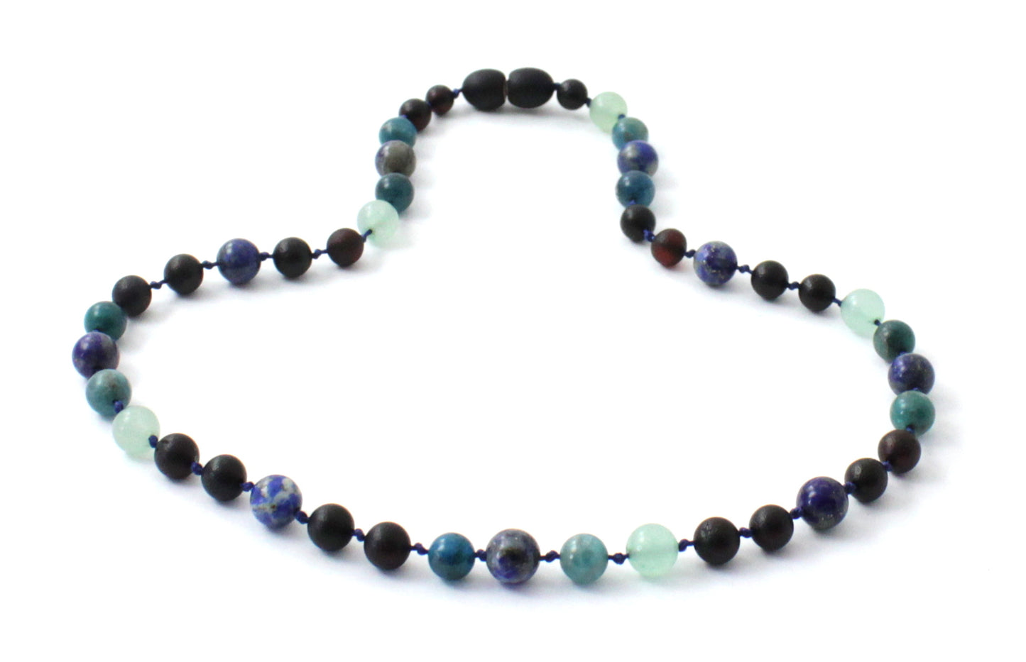 Raw Cherry Baltic Amber Necklace with Apatite Lapis Lazuli Aventurine (PC)