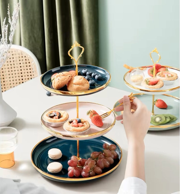 Cupcake Stand Ceramic with Gold Rod 3 Tiers (MW)