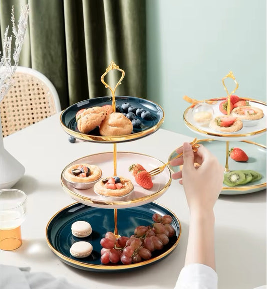 Cupcake Stand Ceramic with Gold Rod 3 Tiers (MW)