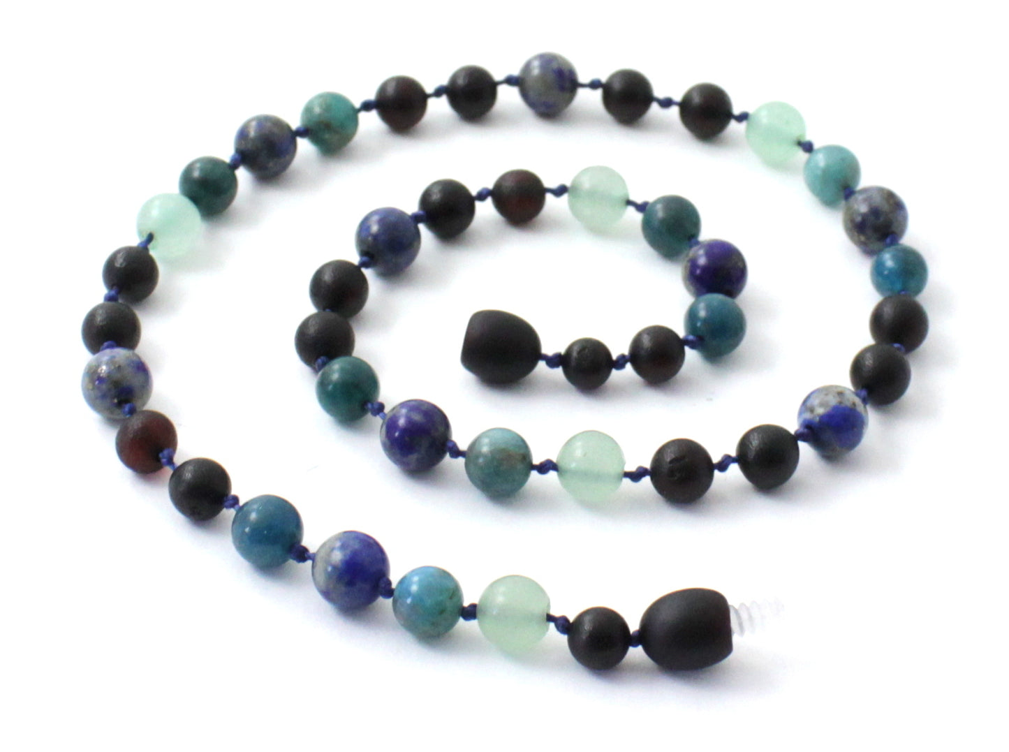 Raw Cherry Baltic Amber Necklace with Apatite Lapis Lazuli Aventurine (PC)