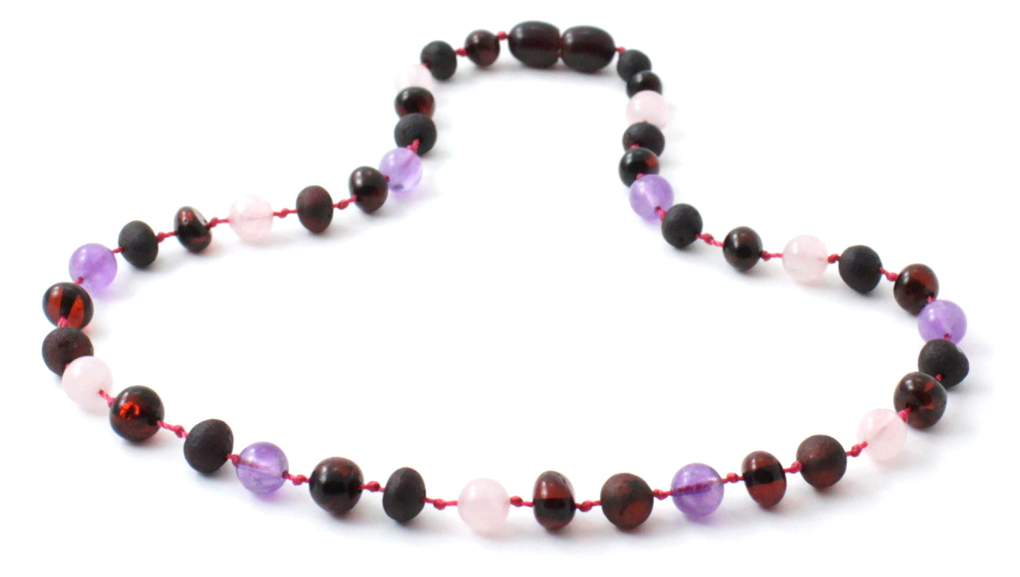 Baltic Amber, Amethyst and Rose Quartz Necklace Children Adult (PC)